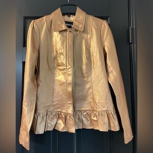 Metrostyle Women's Goldiah Bronze Leather Jacket with Ruffle Hem